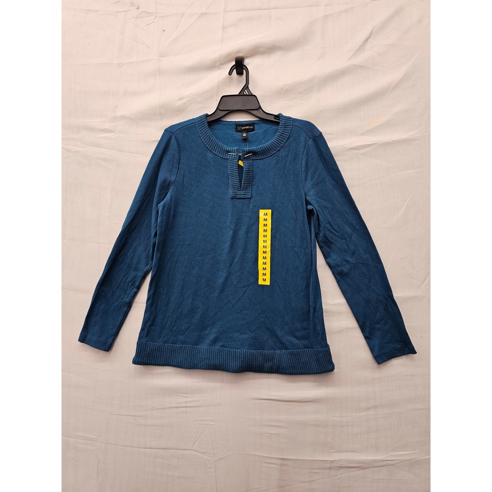 Rafaella Womens Pullover Sweater Blue Cotton Blend Casual Size Medium